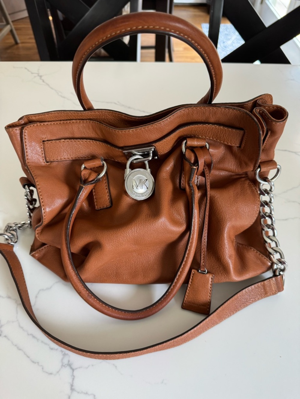 Michael Kors Hamilton  Leather Satchel with Chain Strap